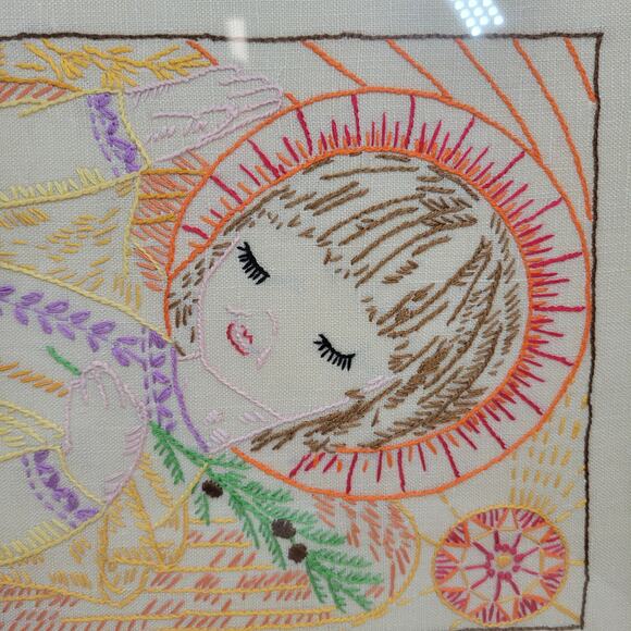 VINTAGE Finished Embroidery Religious Childrens Praying Kneeled Down Framed - Picture 6 of 16